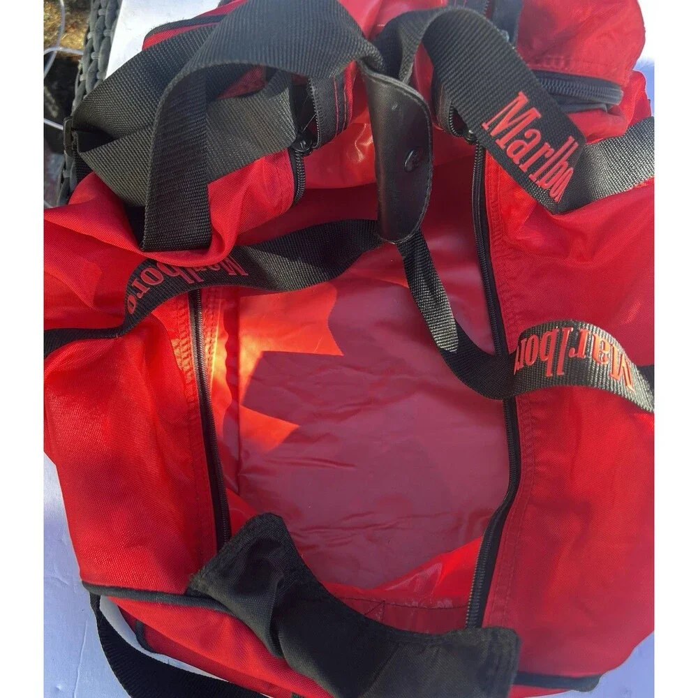 Y2K Vintage 90s Marlboro Red Duffle Gym ￼ Marlboro Miles Travel Bag 20” Strap
